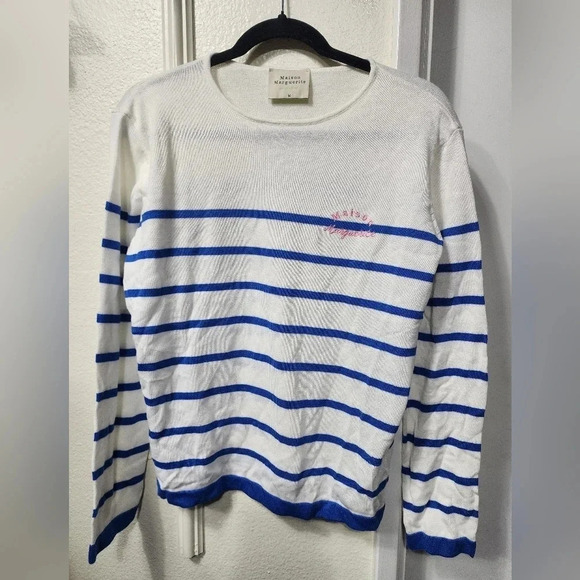 Maison Marguerite Striped Pullover Lightweight Sweater Size Medium Spring - Picture 3 of 8